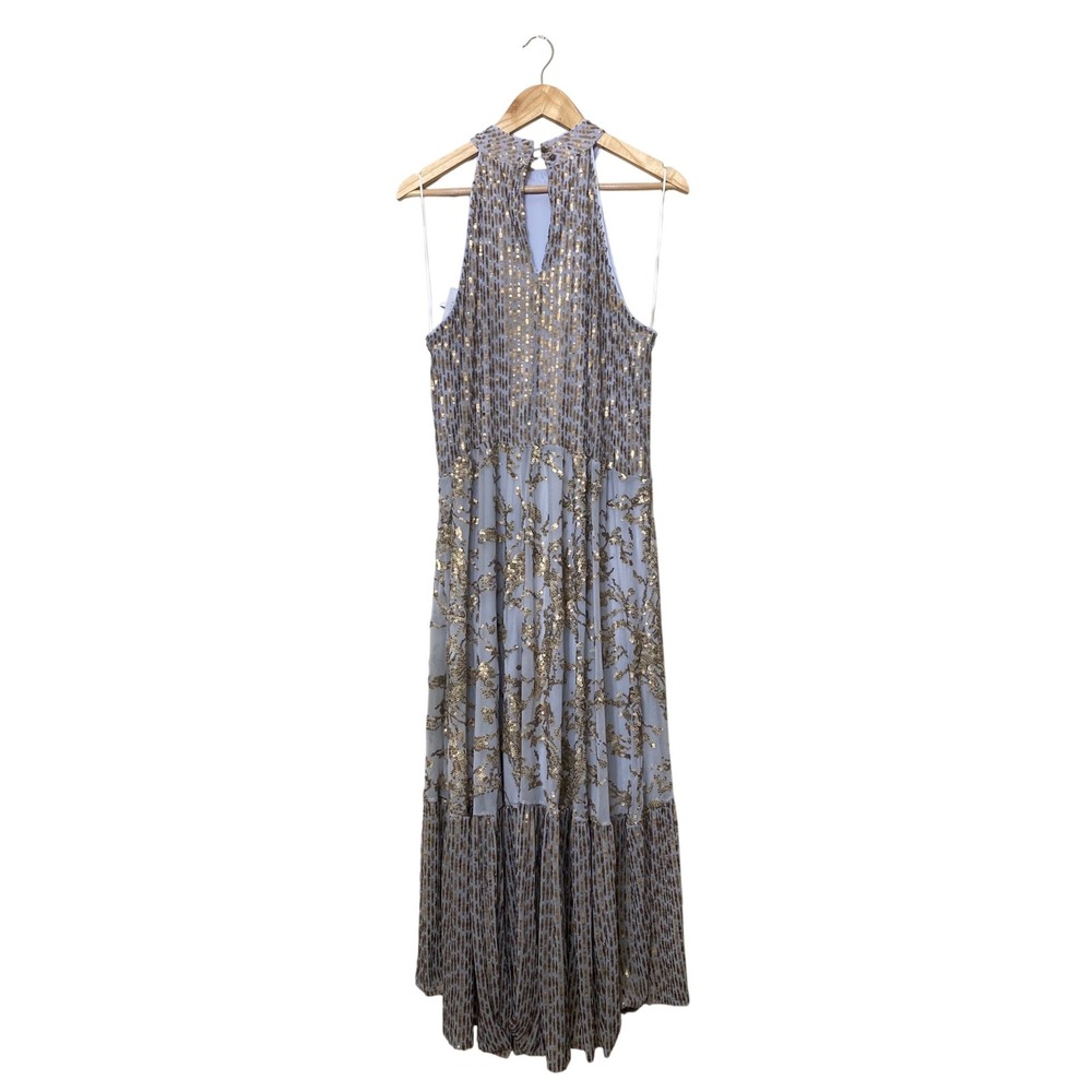 Cupio Women Gold Sequin Floral‎ Halter Maxi Dress Light Blue Size XL Sleeveless - Picture 5 of 5